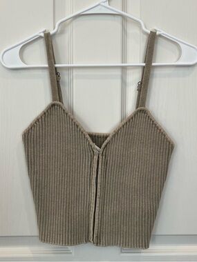 Mustard Seed Ribbed Knit Cami Crop Top in Taupe
